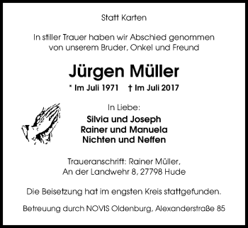 Traueranzeige von Jürgen Müller von Nordwest-Zeitung