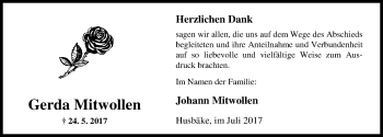 Traueranzeige von Gerda Mitwollen von Nordwest-Zeitung