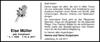 Traueranzeige von Else Müller von Nordwest-Zeitung