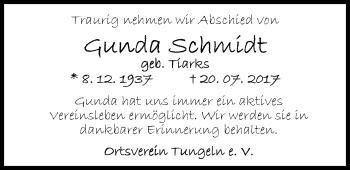 Traueranzeige von Gunda Schmidt von Nordwest-Zeitung
