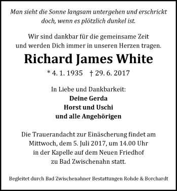 Traueranzeige von Richard James White von Nordwest-Zeitung