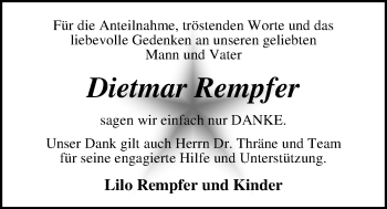 Traueranzeige von Dietmar Jakob Rempfer von Nordwest-Zeitung