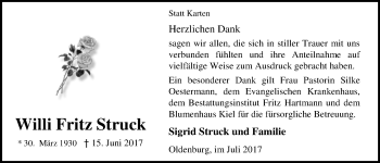 Traueranzeige von Willi Fritz Struck von Nordwest-Zeitung