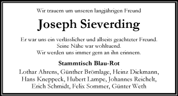 Traueranzeige von Joseph Sieverding von Nordwest-Zeitung
