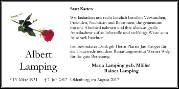Traueranzeige von Albert Lamping von Nordwest-Zeitung