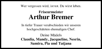 Traueranzeige von Arthur Bremer von Nordwest-Zeitung