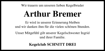 Traueranzeige von Arthur Bremer von Nordwest-Zeitung