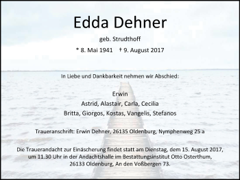 Traueranzeige von Edda Dehner von Nordwest-Zeitung