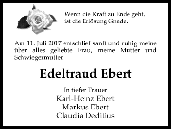 Traueranzeige von Edeltraut Ebert von Nordwest-Zeitung