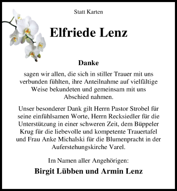 Traueranzeige von Elfriede Lenz von Nordwest-Zeitung