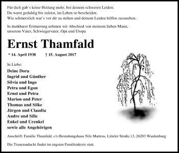 Traueranzeige von Ernst Thamfald von Nordwest-Zeitung