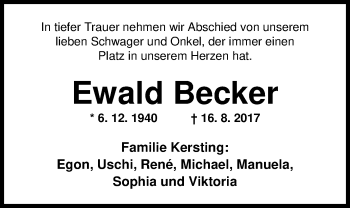 Traueranzeige von Ewald Becker von Nordwest-Zeitung