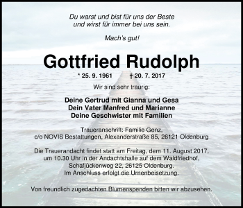 Traueranzeige von Gottfried Rudolph von Nordwest-Zeitung