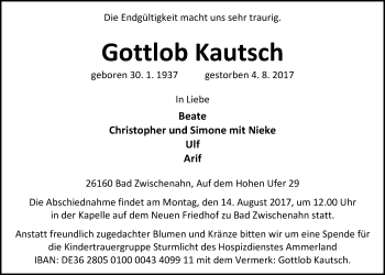 Traueranzeige von Gottlob Kautsch von Nordwest-Zeitung