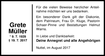 Traueranzeige von Grete Müller von Nordwest-Zeitung