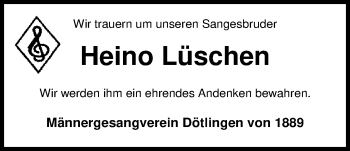 Traueranzeige von Heino Lüschen von Nordwest-Zeitung