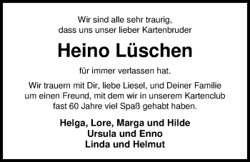 Traueranzeige von Heino Lüschen von Nordwest-Zeitung