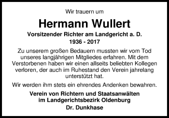 Traueranzeige von Hermann Wullert von Nordwest-Zeitung