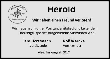 Traueranzeige von Herold Menssen von Nordwest-Zeitung