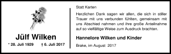 Traueranzeige von Jülf Wilken von Nordwest-Zeitung