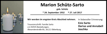Traueranzeige von Marion Schütz-Sarto von Nordwest-Zeitung
