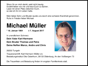 Traueranzeige von Michael Müller von Nordwest-Zeitung