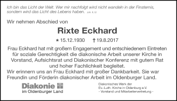 Traueranzeige von Rixte Eckhard von Nordwest-Zeitung