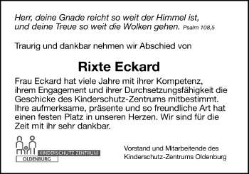 Traueranzeige von Rixte Eckhard von Nordwest-Zeitung