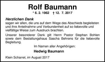 Traueranzeige von Rolf Baumann von Nordwest-Zeitung