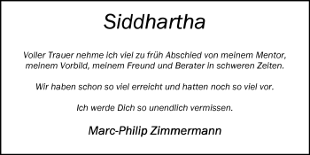 Traueranzeige von Siddhartha Wagner vom Berg von Nordwest-Zeitung