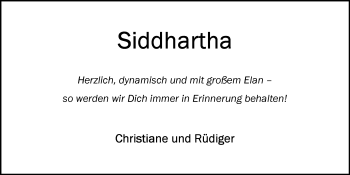Traueranzeige von Siddhartha Wagner vom Berg von Nordwest-Zeitung