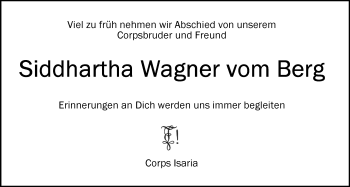 Traueranzeige von Siddhartha Wagner vom Berg von Nordwest-Zeitung