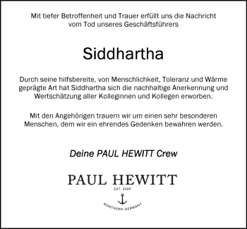 Traueranzeige von Siddhartha Wagner vom Berg von Nordwest-Zeitung