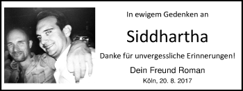 Traueranzeige von Siddhartha Wagner vom Berg von Nordwest-Zeitung