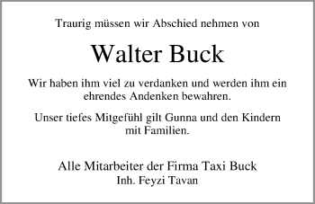 Traueranzeige von Walter Buck von Nordwest-Zeitung