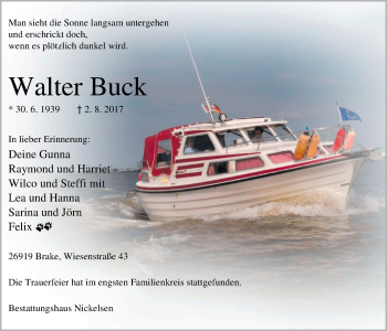 Traueranzeige von Walter Buck von Nordwest-Zeitung