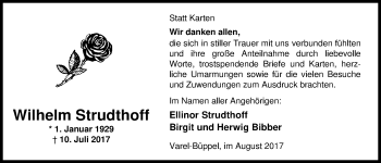 Traueranzeige von Wilhelm Strudthoff von Nordwest-Zeitung