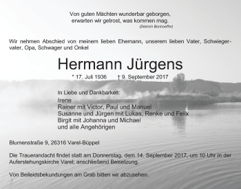 Traueranzeige von Hermann Jürgens von Nordwest-Zeitung