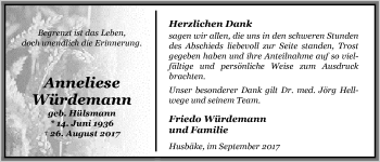 Traueranzeige von Anneliese Würdemann von Nordwest-Zeitung