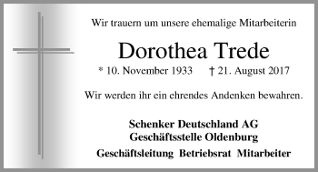 Traueranzeige von Dorothea Trede von Nordwest-Zeitung