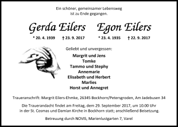 Traueranzeige von Gerda und Egon Eilers von Nordwest-Zeitung