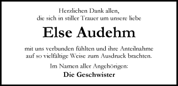 Traueranzeige von Else Ausdehm von Nordwest-Zeitung