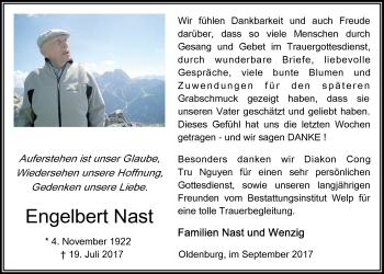 Traueranzeige von Engelbert Nast von Nordwest-Zeitung