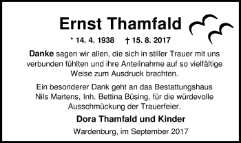 Traueranzeige von Ernst Thamfald von Nordwest-Zeitung