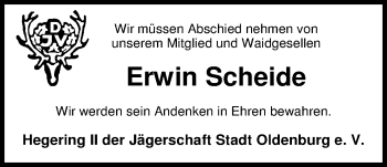 Traueranzeige von Erwin Scheide von Nordwest-Zeitung