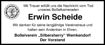 Traueranzeige von Erwin Scheide von Nordwest-Zeitung