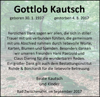 Traueranzeige von Gottlob Kautsch von Nordwest-Zeitung