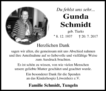 Traueranzeige von Gunda Schmidt von Nordwest-Zeitung