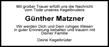 Traueranzeige von Günther Matzner von Nordwest-Zeitung