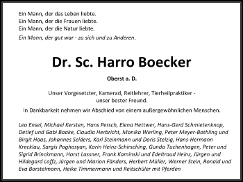 Traueranzeige von Harro Boecker von Nordwest-Zeitung